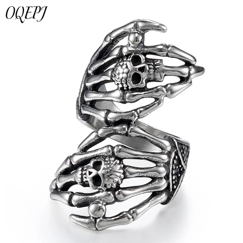 

OQEPJ Vintage Skull Full Finger Rings 316L Stainless Steel Silver Color Jewelry For Women Prevent allergy High Quality Gift