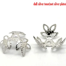 Сплав бусины колпачки четырехлистный клевер Серебряный тон(подходит 12 мм-14 мм бусины) цветок полые узор 14 мм x 14 мм, 50 шт Новинка