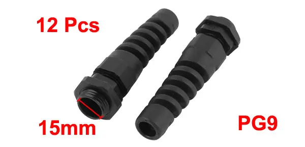 Plastic Water Resistance Adjustable PG9 4-8mm Spiral Cables Gland Black 12Pcs