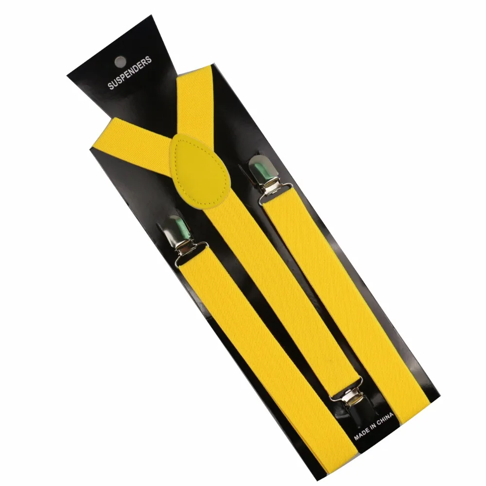 

Winfox 1 Inch Wide Black Red Yellow Y-Back Clip On Women Men Suspenders Braces