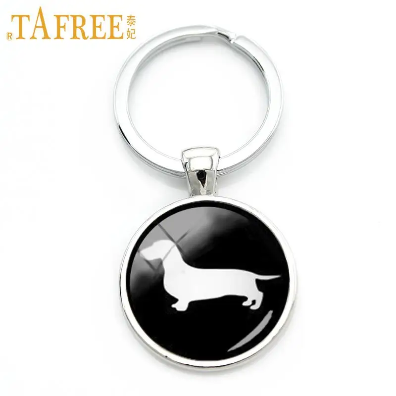 TAFREE Cute Dachshund key chain vintage minimalist hound silhouette art keychain lovely dog profile picture jewelry KC354