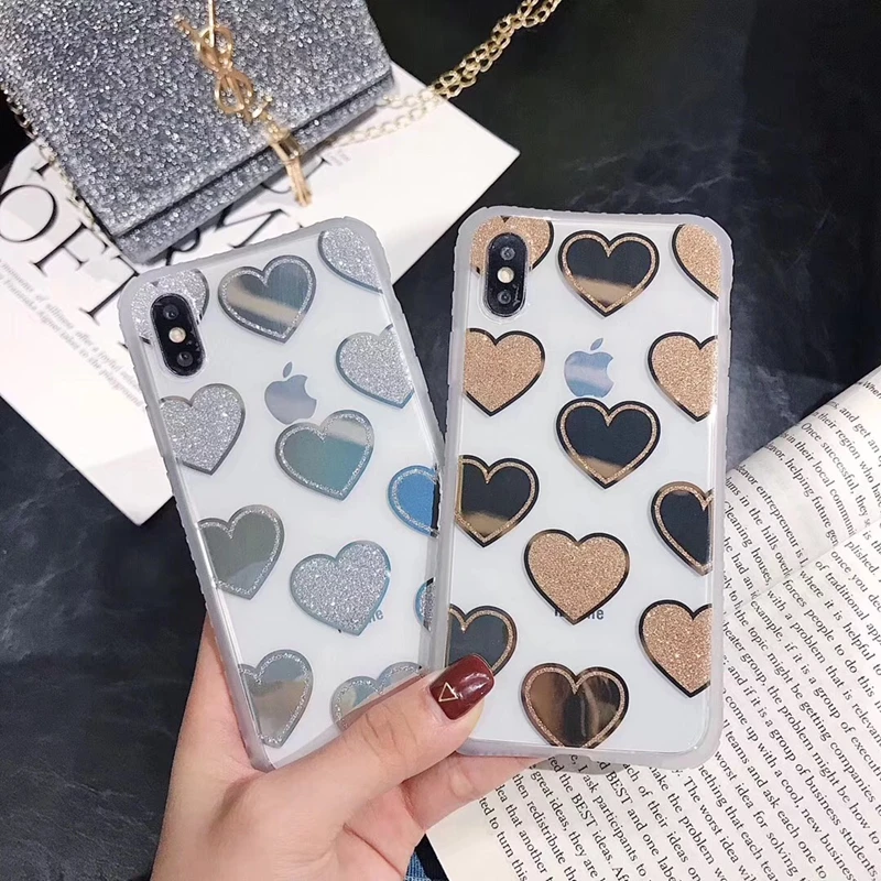 

Tfshining Glitter Phone Case For iphone X XR XS Max Cute Love Heart Bling Shockproof Case Cover For iphone 7 8 6 6s Plus Coque