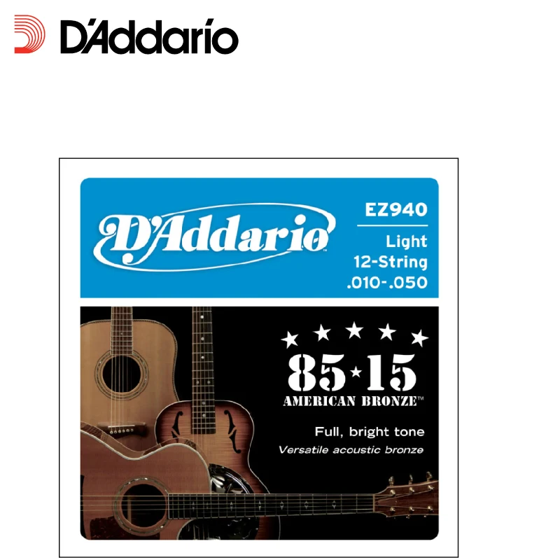 D'Addario EZ910 EZ890 EZ900 EZ920 EZ930 Великие американские бронзовые для акустической Daddario гитарные струны, Сделано в США - Цвет: EZ940 12 strings