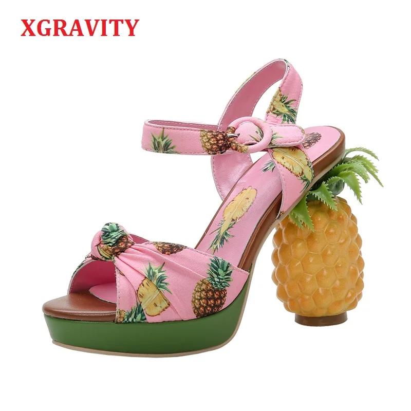 

XGRAVITY 2019 Summer Shoes Pineapple Strange Design High Heel Sandals Fashion Women Party Shoes Female Heels Open Toe Shoes B039