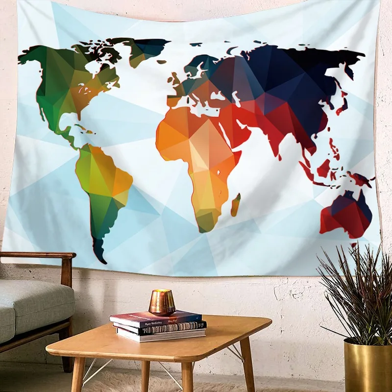 Multi Styles World Map Tapestry Polyester Fabric Hippie