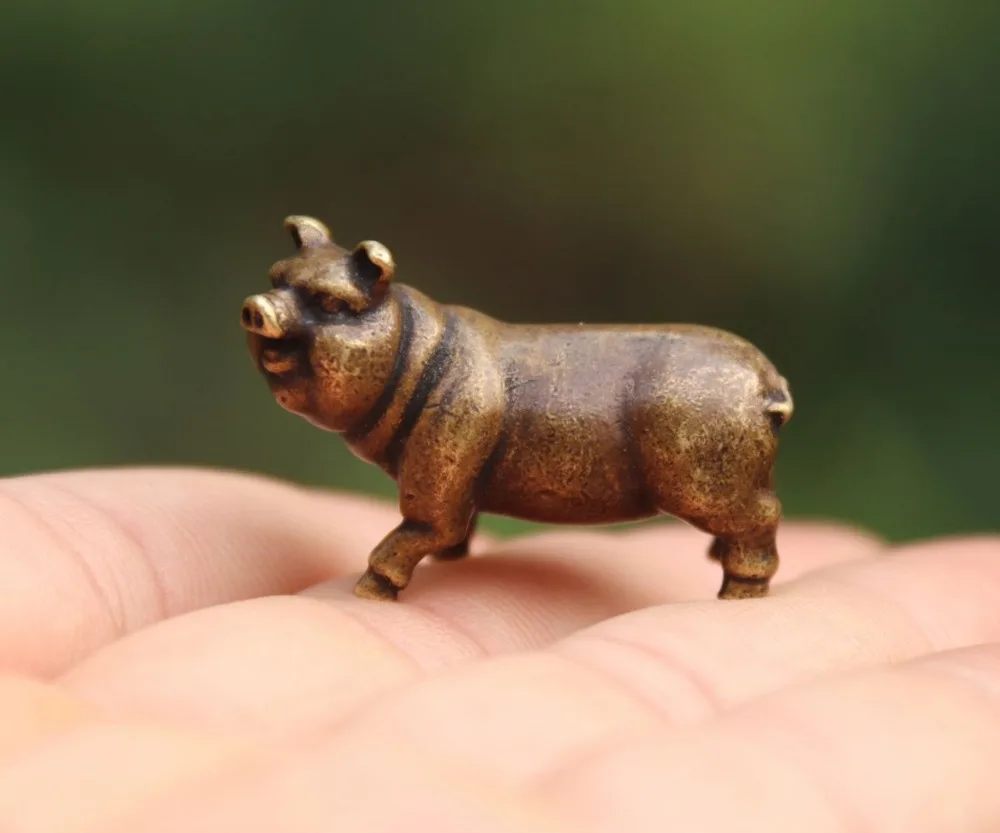 4.5 Cm Chinese 100% Pure Bronze Zodiac Animal Amulet Beast Pig Hog Swine Statue 