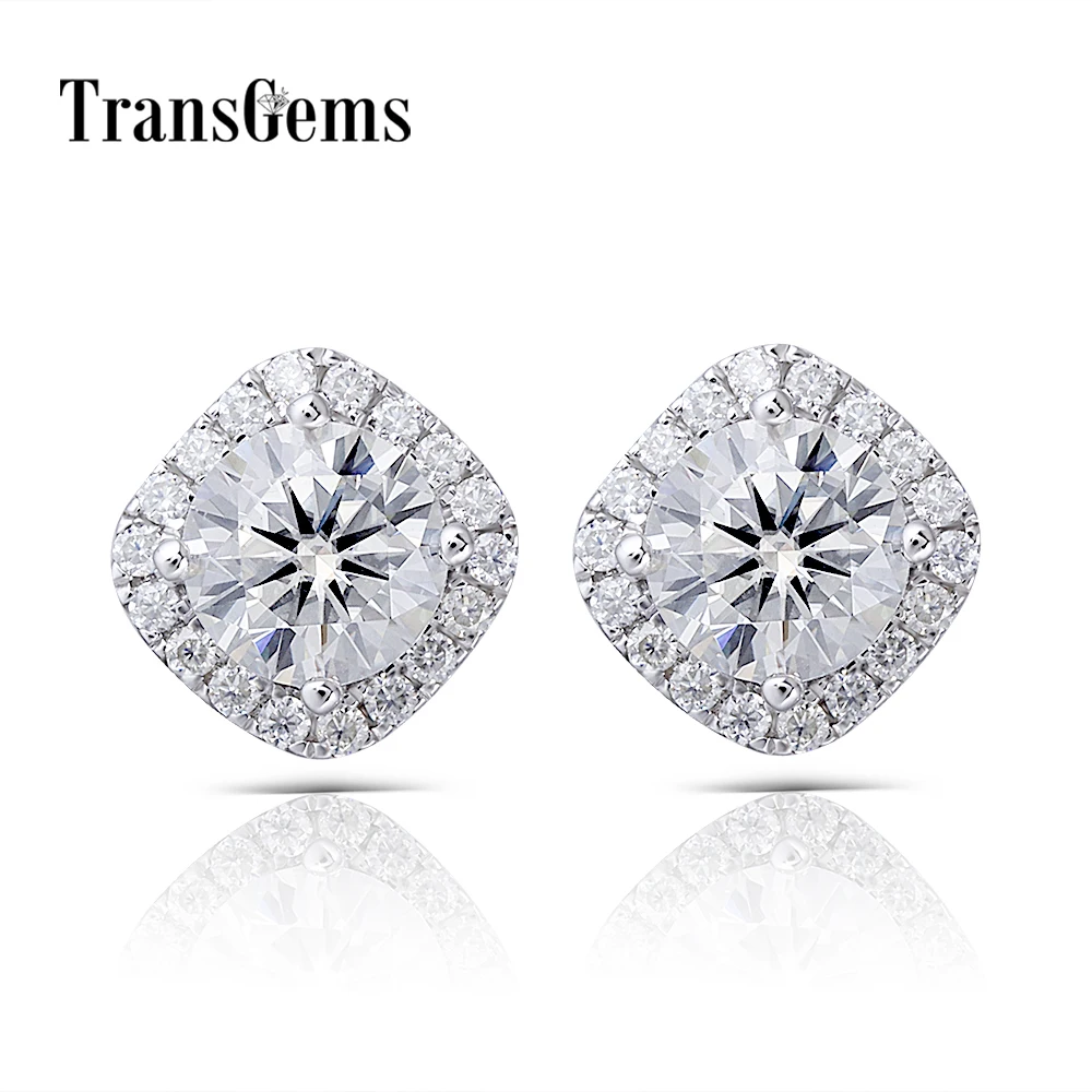 Transgems White Gold Halo Moissanite Stud Earrings Center 6MM F Color Moissanite 14K 585 White Gold Push Back for Women Gift Transgems White Gold Halo Moissanite Stud Earrings Center 6MM F Color Moissanite 14K 585 White Gold Push Back for Women Gift