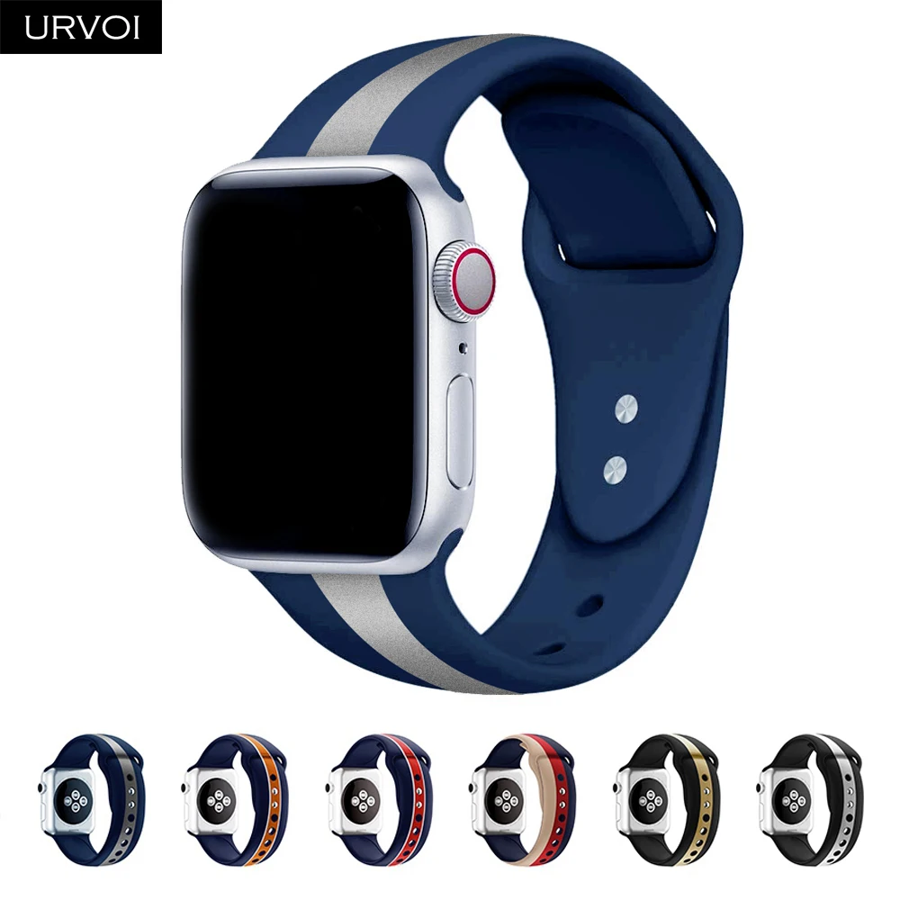 

URVOI silicone band for apple watch series 4 3 2 strap for iwatch sport band with pin-and-tuck closure mix stripe 40/44mm