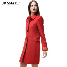 URSMSRT Высокая мода однобортный женский большой красный пальто, шерстяное пальто