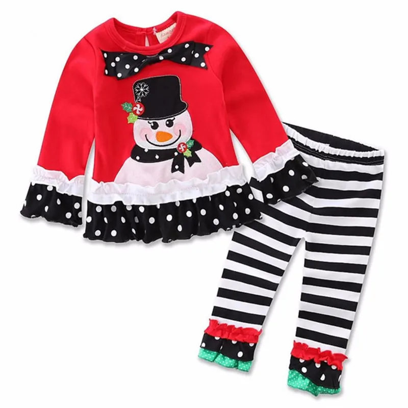 

Baby Girls Clothes Autumn Christmas Children Clothing Set Toddler Girls Xmas Tree Snowman Print Outfits D0227