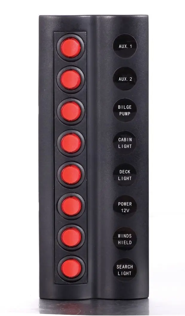 MARINE BOAT SPLASHPROOF SWITCH PANEL 8 GANG WITH LED INDICATOR ROCKER AUTO FUSES