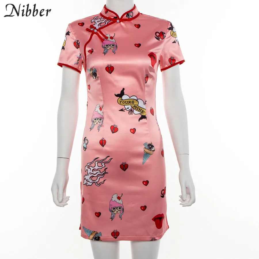 Nibber милое розовое платье Cheongsam, мини-платья для вечеринок women2019summer модные элегантные Клубные вечерние Ночное Платье женское эластичное приталенное платье