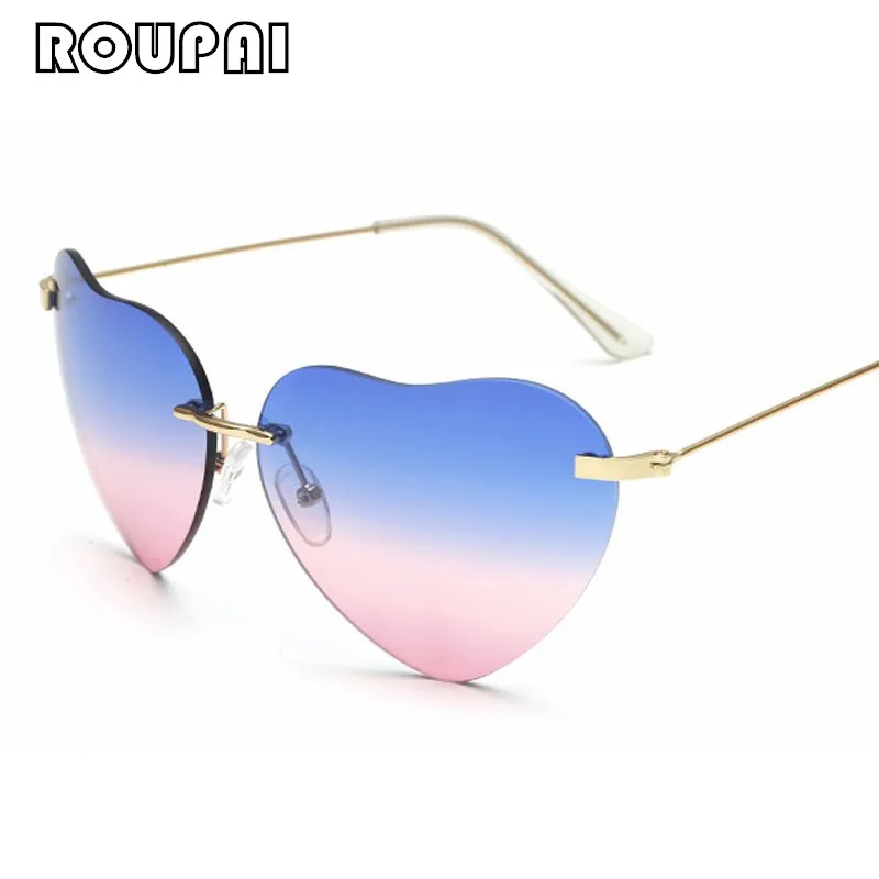 New design woman glasses heart sunglasses Woman sunglasses retro rimless sunglasses lady vintage sunglasses 100% anti-uv eyewear
