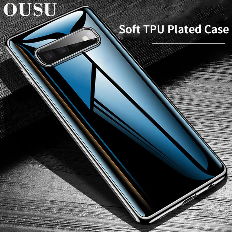 

OUSU Original High Quality Transparent Plated TPU Case For samsung S10 Cute Clear Soft Cover Full Coverage 360 Degree Protection