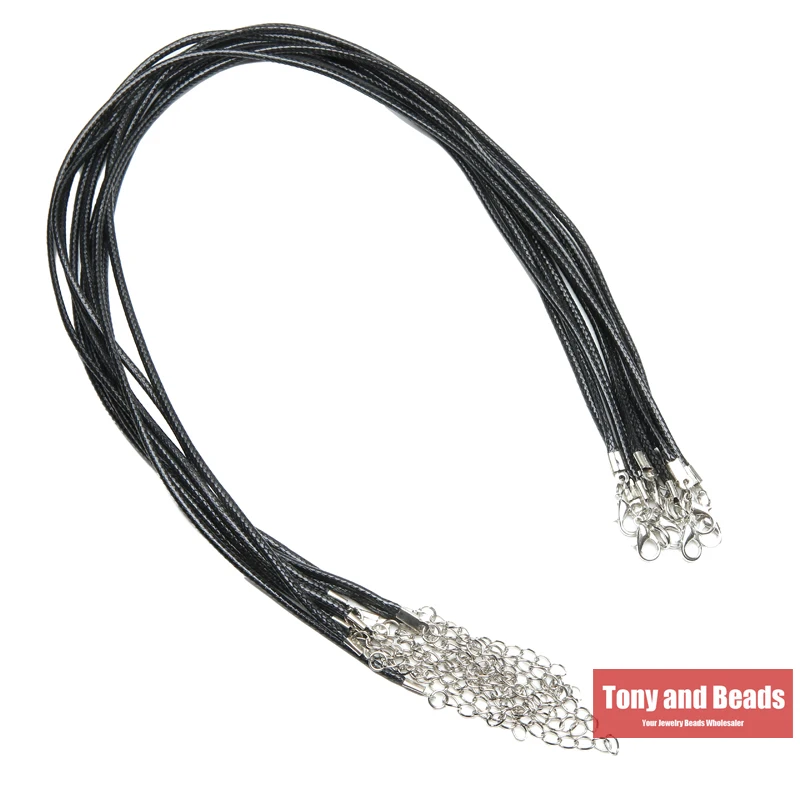 

(10Pcs=1lot ! ) Free Shipping Black Leather Cord Wax Rope Chain Necklace 45CM or 18inch Pick Size For Jewelry Making