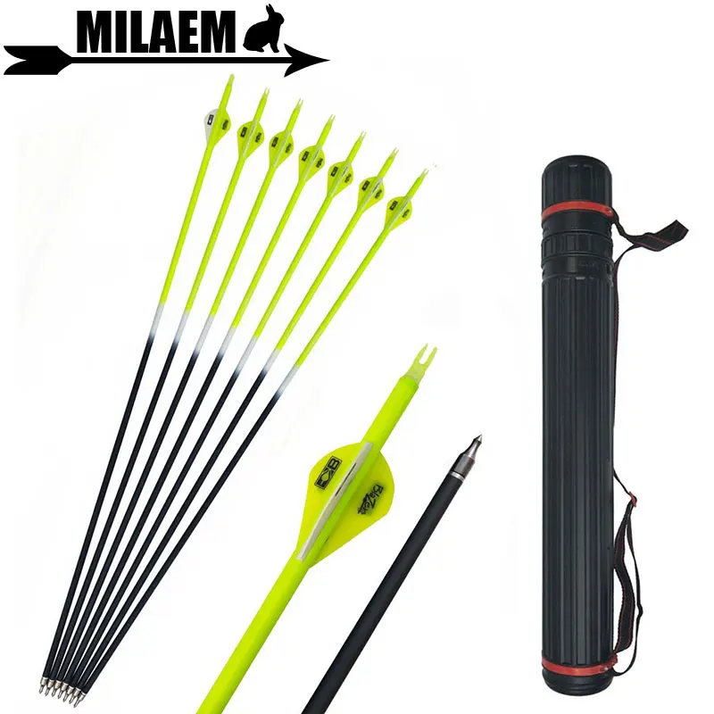 

12pcs 30inch Archery Carbon Arrow Composite Carbon Fiber Spine 500 With Arrow Quiver Compound/Recurve Bow Shooting Accessories