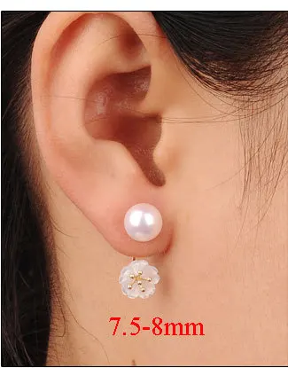 Серьги из натурального жемчуга NYMPH Akoya, 18 К, золотые ювелирные изделия, 7,5-8 мм, серьги-гвоздики с морским жемчугом для женщин, Au750, классический подарок, цветок, E129 - Цвет камня: 8mm earrings