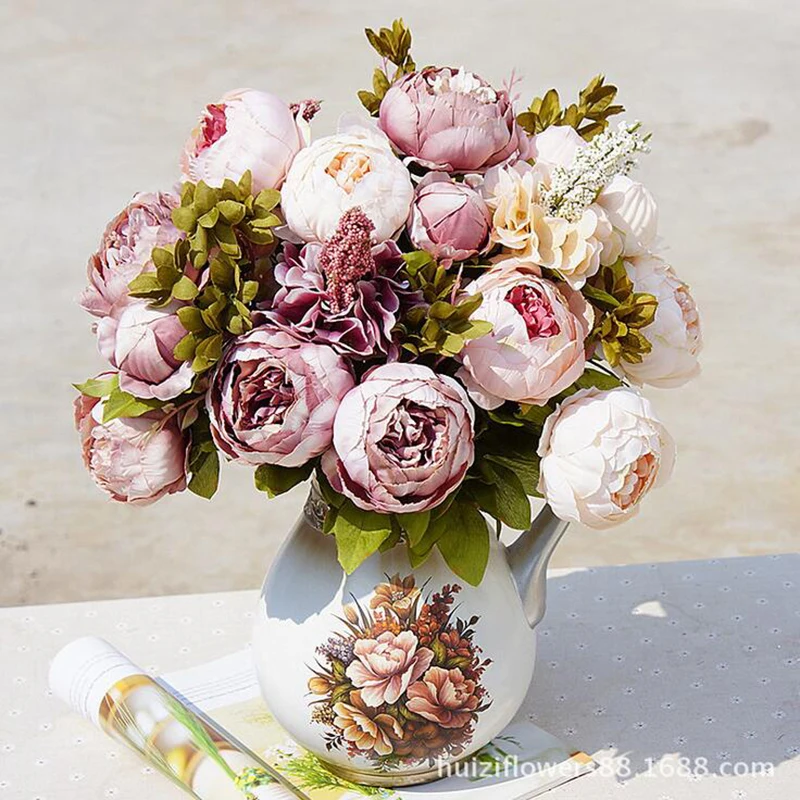 

13 heads/Bouquet Elegant Artificial Peony Silk Flowers home Wedding Party Decor artificial flower bouquet Decoration Flowers