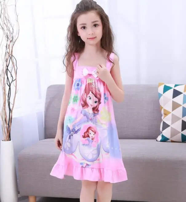 Лидер продаж, весенне-осенняя Трикотажная хлопковая детская ночная рубашка, платье принцессы с рисунком для девочек, одежда для сна, YW372