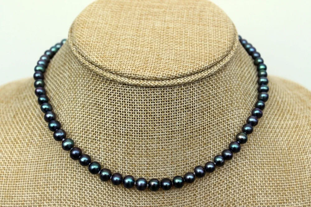 

Classic Black Natural 6-7mm Freshwater Pearl Necklace earring gift 18 inch