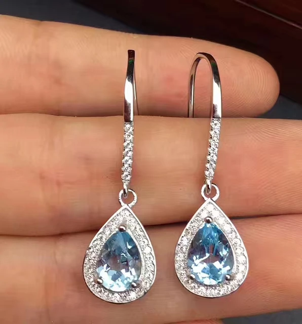 Aliexpress Koop Mode Natuurlijke Lichtblauw Topaz Drop Mode Natuurlijke Lichtblauw Topaz Drop Oorbellen Edels Elegante Eenvoudige Waterdruppels 925 Zilveren Vrouwelijke Sieraden