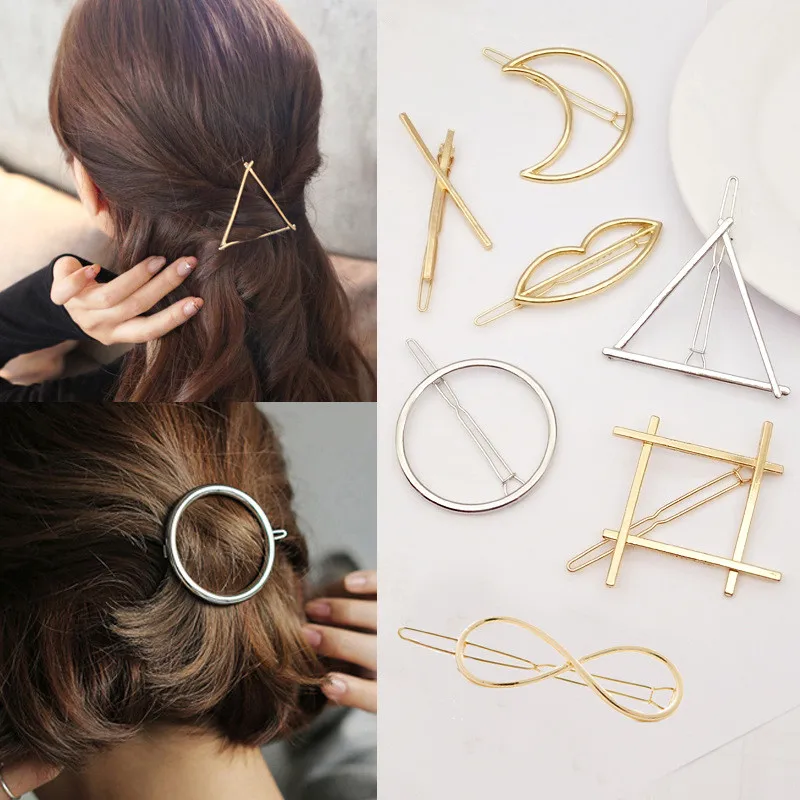 

5Pcs Women Ladies Girl Bangs Clips Triangle Hair Pin Metal Geometric Hairband Pearl Hairgrip Circle Barretter Accessories C36