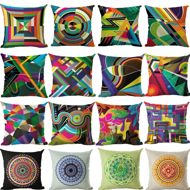 

Decorative Pillow Case Colorful Geometric Pillowcase 18x18 Inches Woven Cotton Linen Chair Seat Throw Pillow Cover