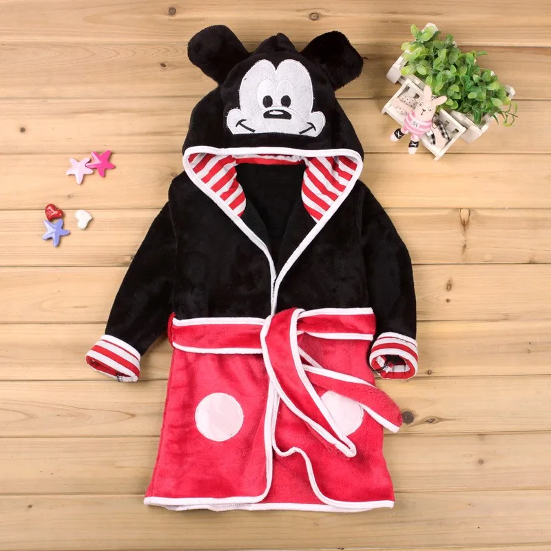 Children's Bathrobe Nemo Minnie Mickey  Soft Velvet Robe Baby Girls Pajamas Coral Kids Warm Toddler Robes Infant Clothes black and white baby girl nightgown