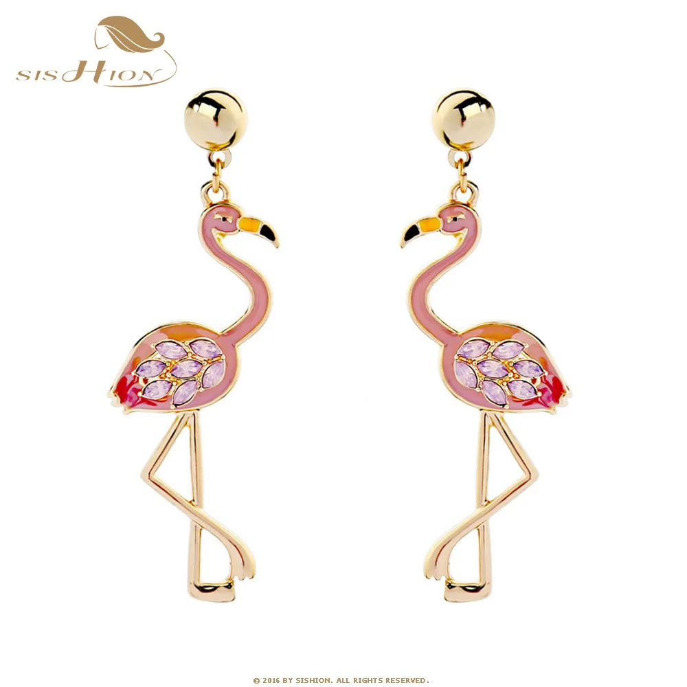 

SISHION European Trendy Rhinestone Flamingo Bird Drop Earrings For Women Crystal Dangle Earring Nightclub Sexy Wedding Jewelry