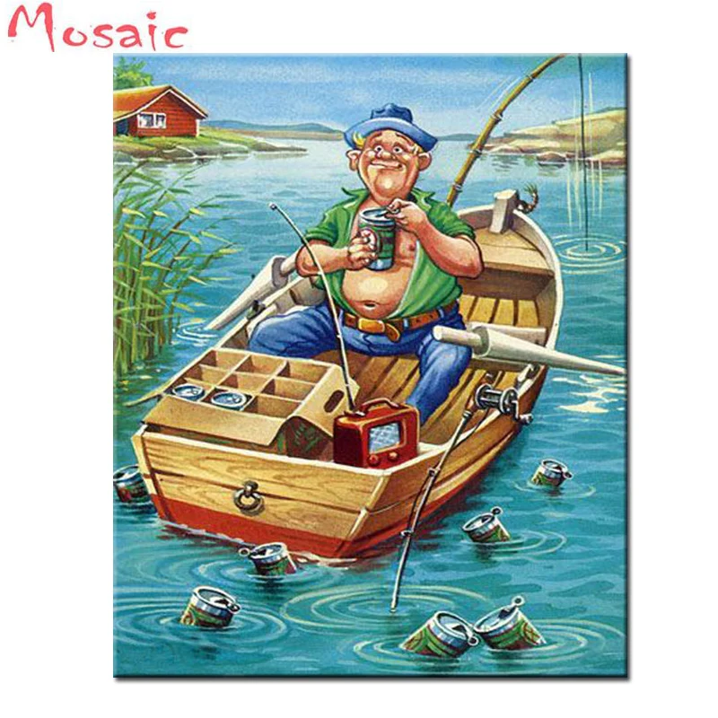 

full square/round drill 5D DIY Diamond Painting Full Square Boat Fishing Diamond Mosaic Embroidery Picture Of Rhinestones Sale