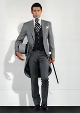 Free Shipping New Long Design High Quality Gray Groom Tuxedos One Botton Bridegroom Groomsmen Royal Men Wedding Suits