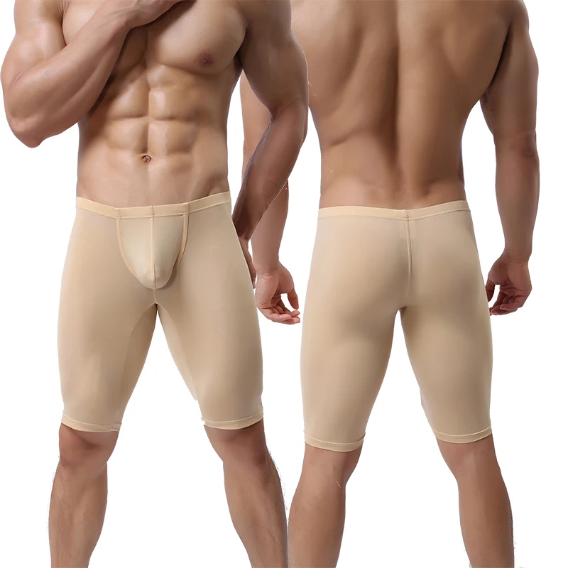 

Men Ultra-thin Underwear Transparent Men Boxer Sculpting Half-length Solid U Convex Pouch Boxer Mens Long Underwear