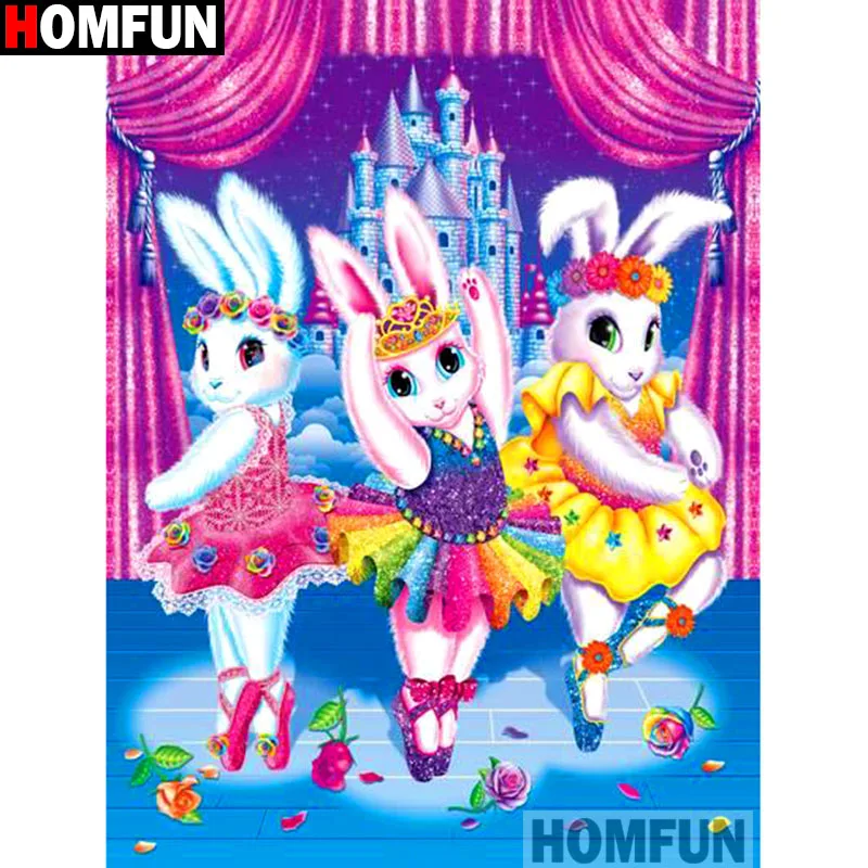 Алмазная 5D Вышивка HOMFUN A14735 полноразмерная/круглая вышивка Танцующий кролик для