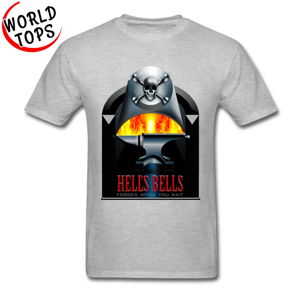 Hells Bells Round Neck Top T-shirts Fall Tops Shirts Short Sleeve Graphic 100% Cotton Design Tee Shirts Printing Men Hells Bells grey