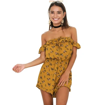 

Sexy Flower Print Playsuits 2019 New Summer Off The Shoulde Ruffle Women Jumpsuit Romper High Waist Chiffon Playsuit