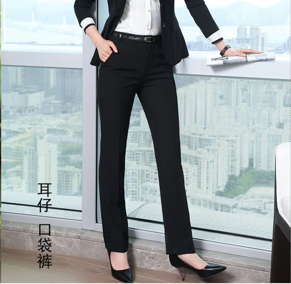 Women Formal Pants Office Lady Work Pants Casual High Waist Black