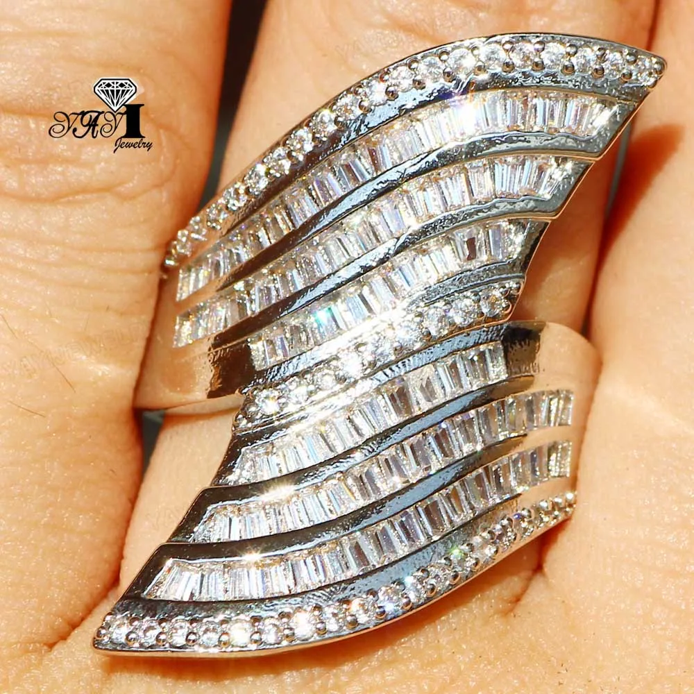 YaYI Jewelry Princess Cut 7.6 CT White Zircon Silver Color Engagement Rings wedding Heart Rings Girls Party Rings Gifts 869