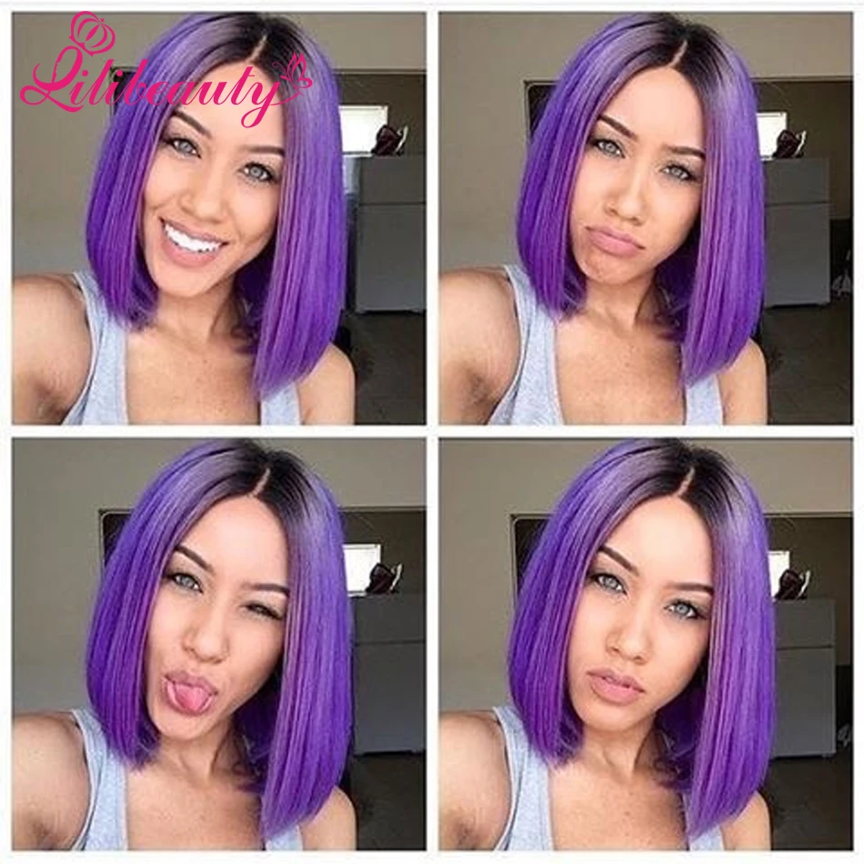 1b/purple Ombre Bob Wig Human Hair Full Lace Wigs Purple 