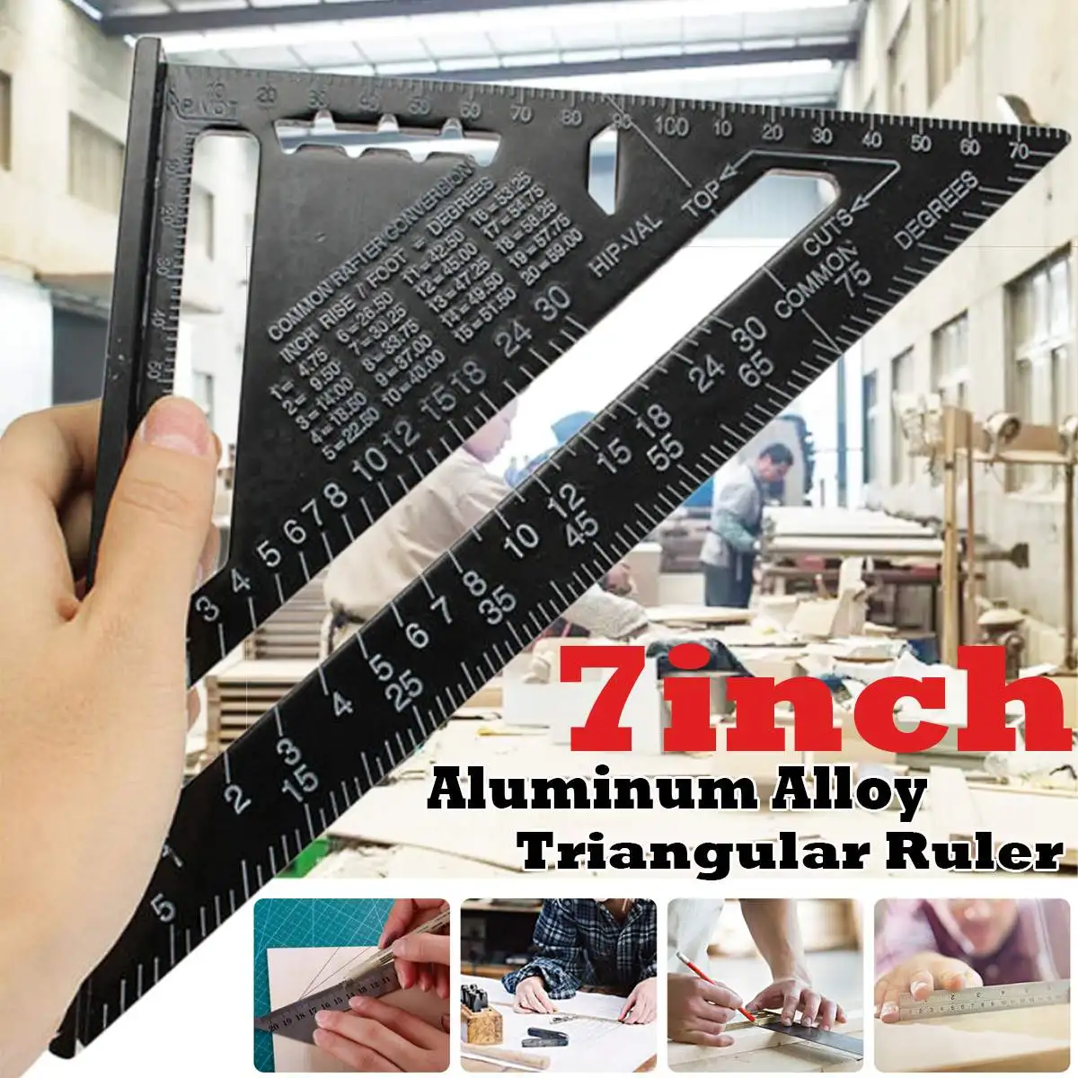 

7/12 inch Aluminum Alloy Metric Triangle Angle Ruler Protractor Woodworking Measurement Tool Quick Read Square Layout Gauge