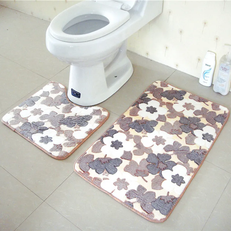 

Flower 2pcs Bathroom Bath Mats Set Anti-slip Floor Mats Toilet Carpets Soft Bathroom Rugs Toilet Pedestal Rug Bathroom Product