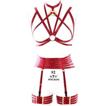 

Women's Red Body Harness Lingerie Gothic Belt Sexy Bandage Garter Leather Body Belt Handmade