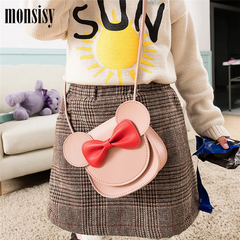 Monsisy, кошелек для девочек, сумочка для монет, Детский кошелек, маленькая сумка для монет, милая сумка с мышкой и бантом, Детская сумка для денег, Детская сумка на плечо, кошелек