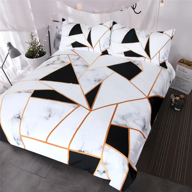 Blessliving Irregular Geometric Printed Bedding Set Black And White Blessliving Irregular Geometric Printed Bedding Set Black And White Duvet Cover Marble Texture Bed