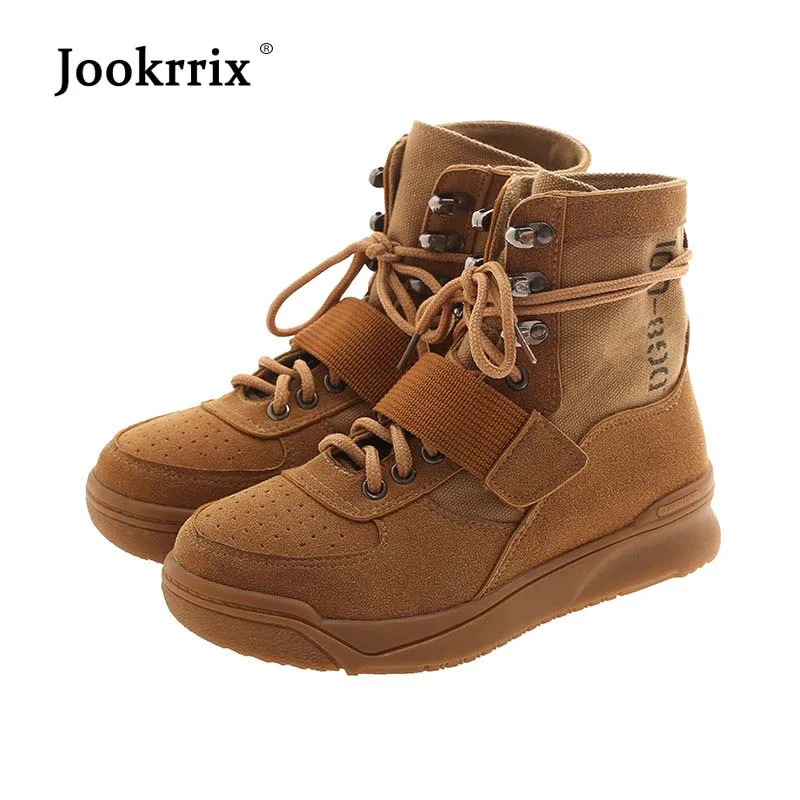 

Jookrrix Retro Round Toe Shoes Women Fashion Brand Martin Boots Genuine Leather Lady chaussure 2018 Female footware Ankle Boot