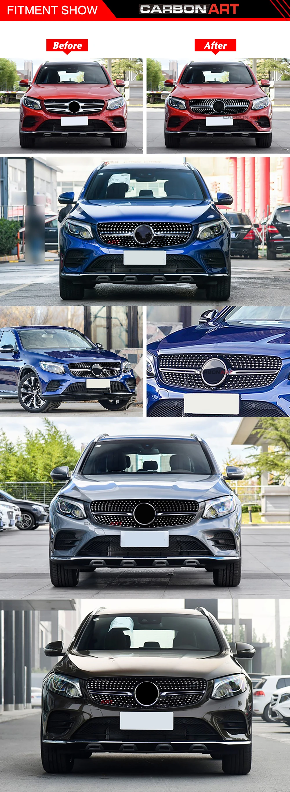 GLC класс X253 решетка автомобиля Передняя Алмазная решетка для Mercedes GLC класс X253 Серебристый Хром Черный Дизайн ABS Замена