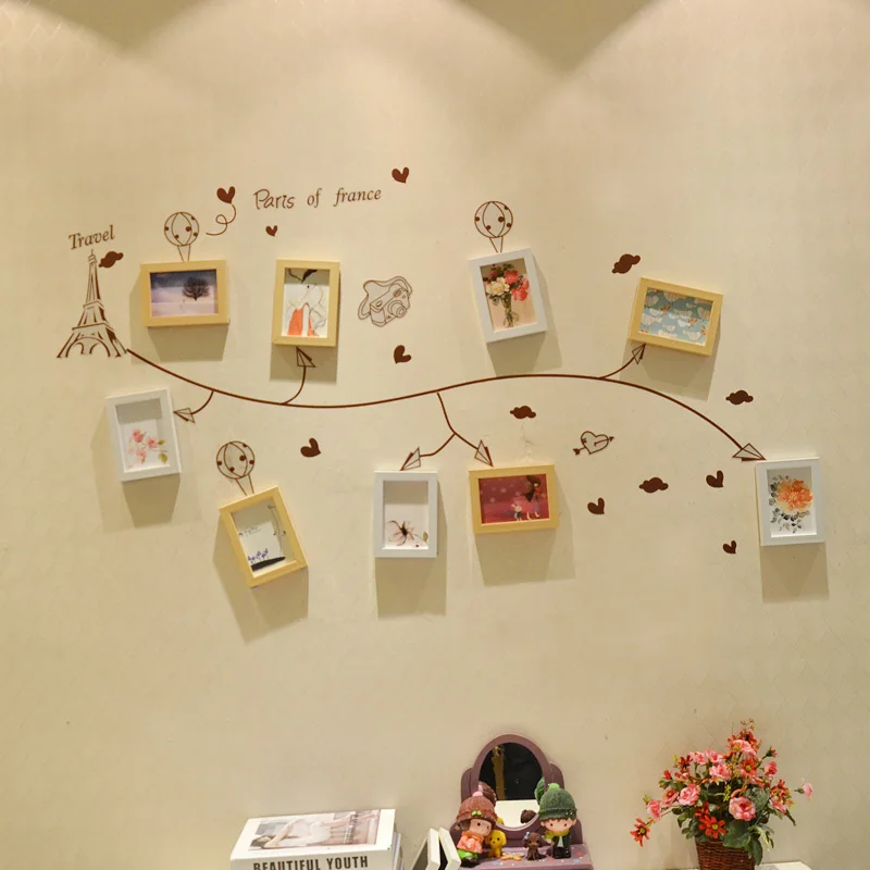 

The living room wall photo wall photo frame combination Wall Stickers Wall 9 creative photo frame