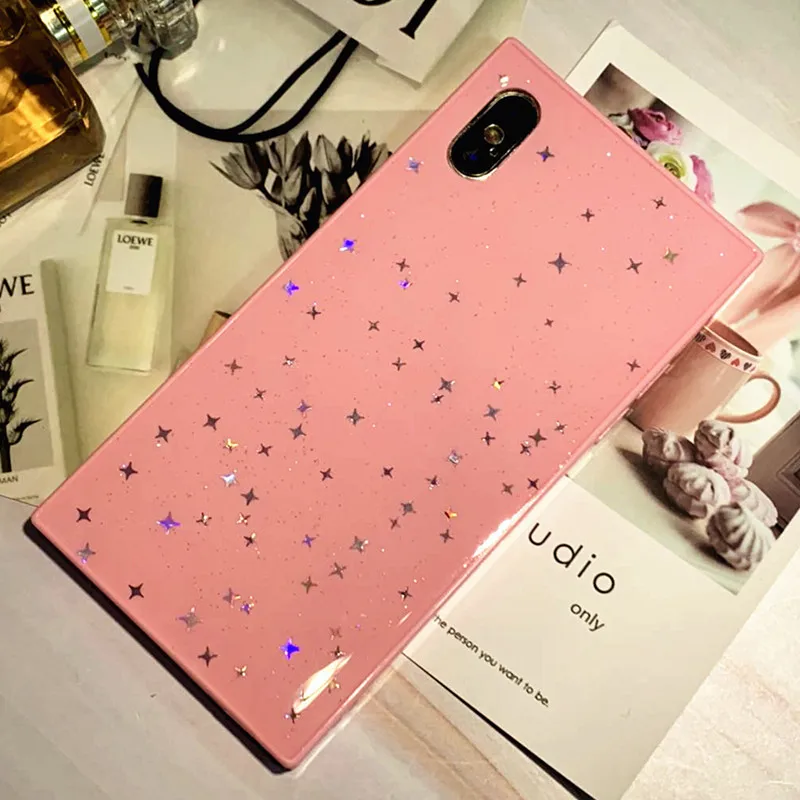 Glitter Star Cover For iPhone XS MAX XR Case Square Epoxy