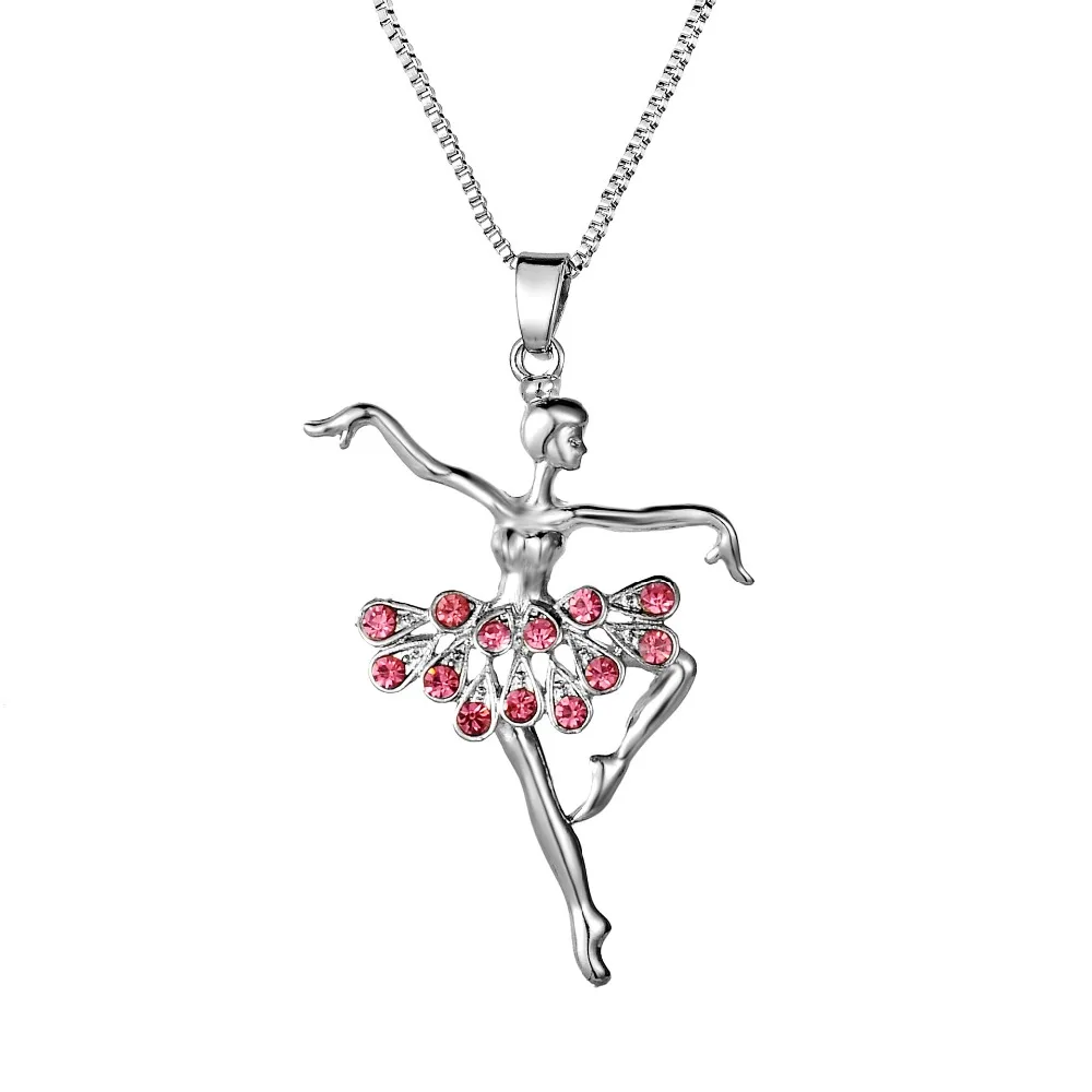 

Dancing Little Girl Necklace Crystal Sweater Snake Chain Ballet Ballerina Necklaces Pendants Christmas Gift Necklace Women Girl