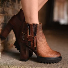 Original design 2016 autumn new retro waterproof thick heels genuine leather boots high heels fashion women’s boots ankle boots