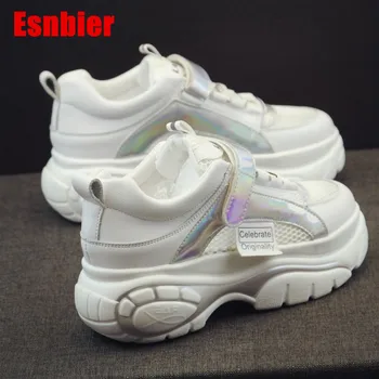 

Women's Chunky Sneakers 2019 Fashion Women Platform Shoes Lace Up white Vulcanize Shoes Womens Female Trainers Dad Shoes